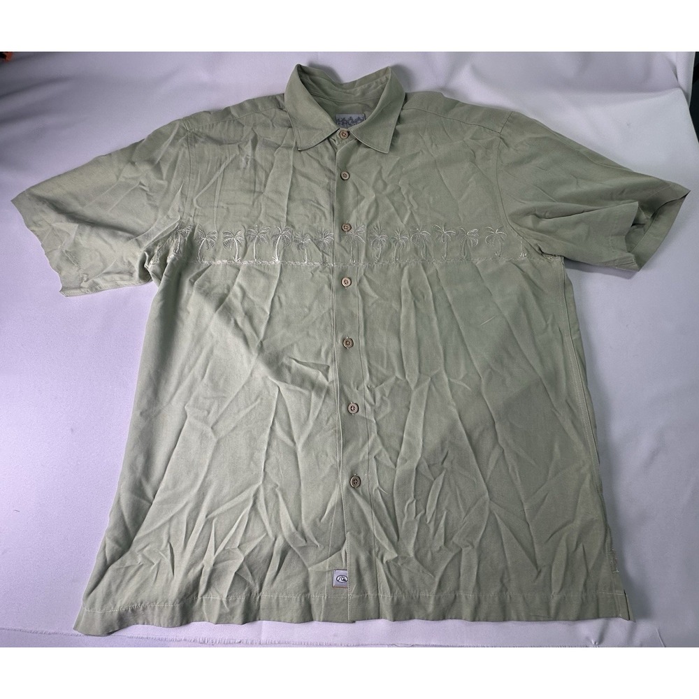 Quiksilver Silver Edition Premium Mens Large Green Palm Trees Comfort Fit Button